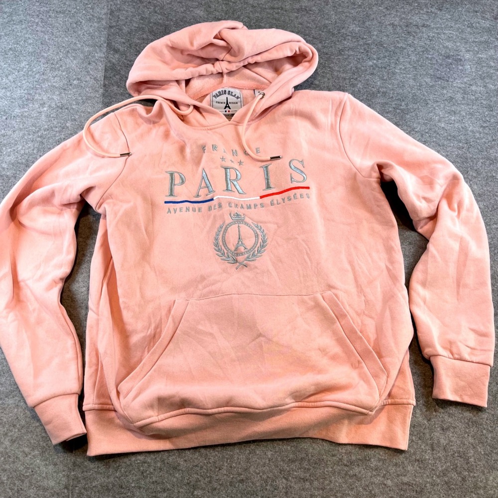 Paris Glam Womens Hoodie‎ Pink Paris  Graphic Fleece Sweatshirt Small Coquette